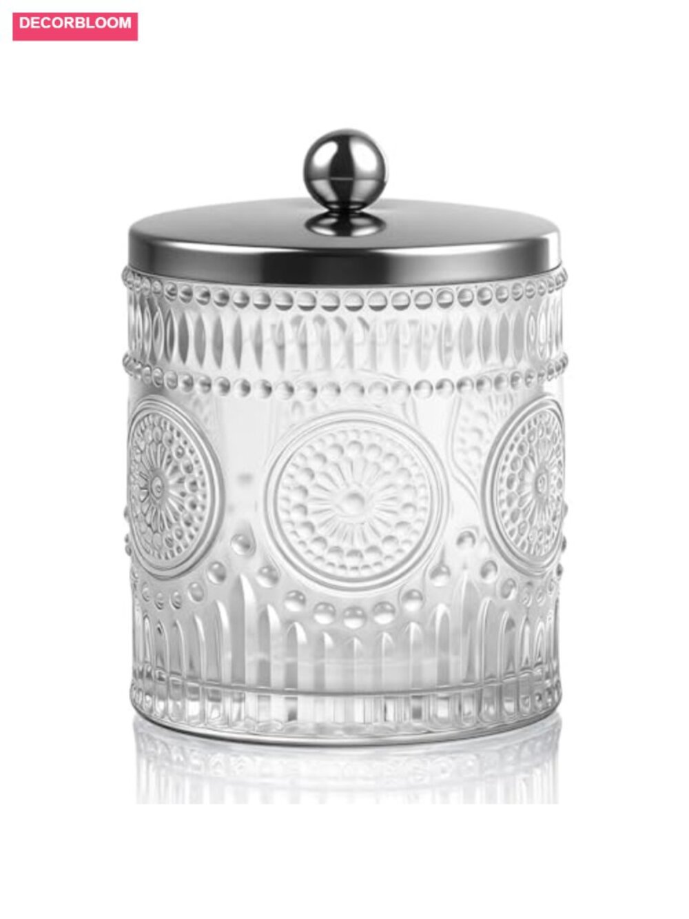 Vintage Embossed Glass Bathroom Canister Zinc Alloy Lid 20 fl oz